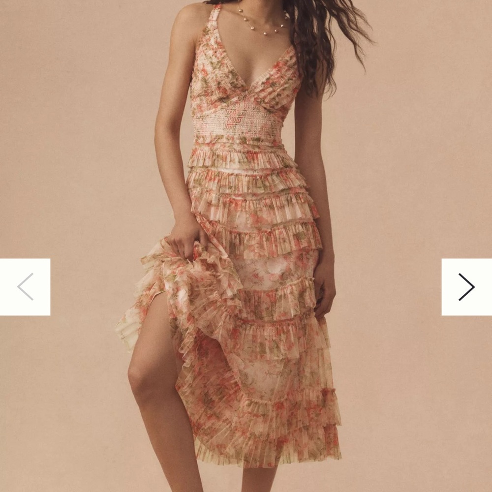 Mac Duggal Tan Pink Spaghetti Strap Sundress Midi
